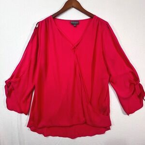 BOLD elements Women Hot Pink Cold Shoulder Wrap Valentines Date Top Tie Sleeve L